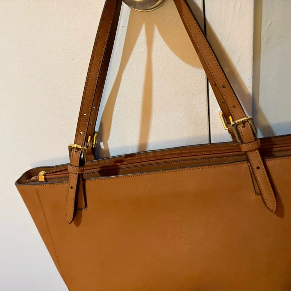 EUC Tory Burch Brown Leather Tote Sophisticated Everyday Style - Picture 8 of 10